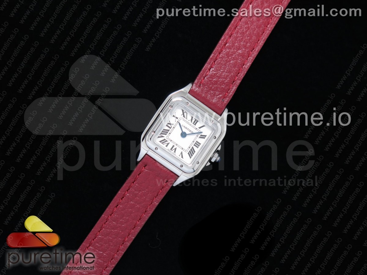 [K11F] Cartier Santos Ladies SS 22mm White Dial on Red Leather Strap Ronda Quartz