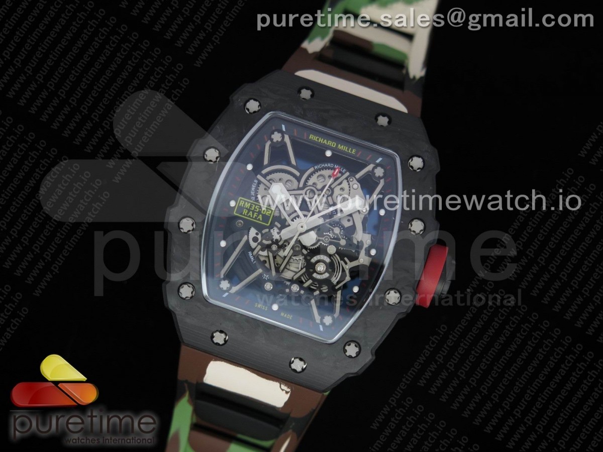 [KVF] Richard Mille RM035-02 Skeleton Dial Red on Green Camouflage Rubber Strap MIYOTA8215 V3