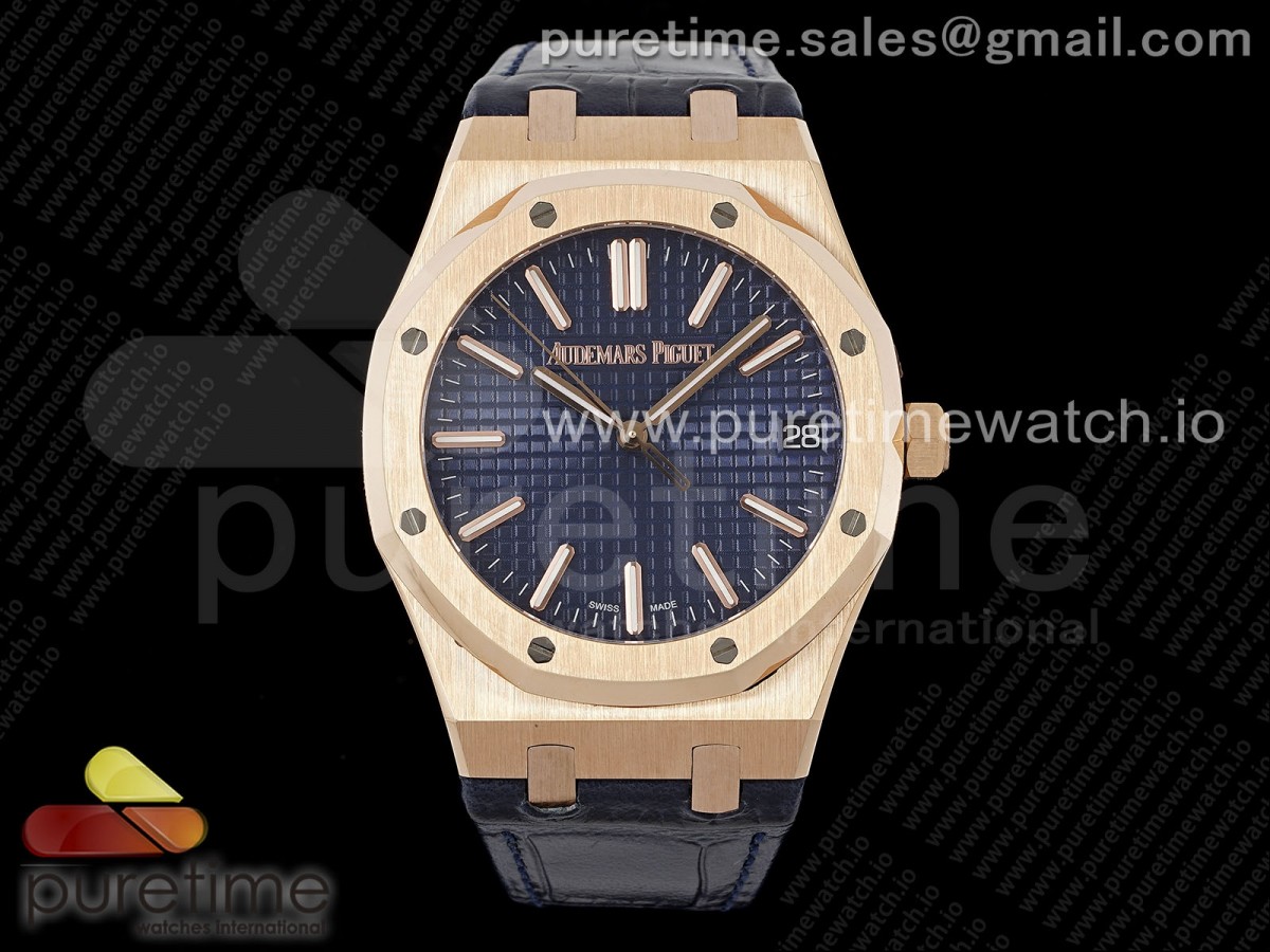 [BF] Audemars Piguet Royal Oak 41mm 15500 RG Blue Textured Dial on Blue Leather Strap A4302