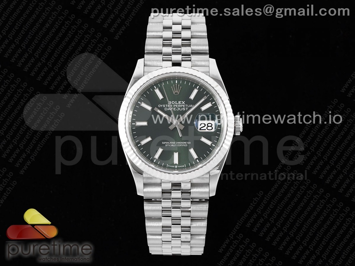 [VSF] Rolex DateJust 36 SS 126234 904L Steel Green Sundust Dial on Jubilee Bracelet VS3235