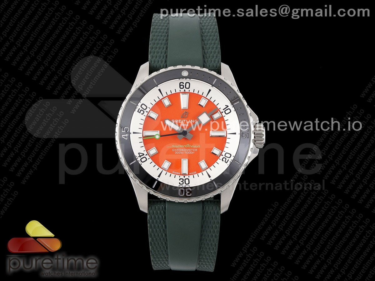 [BLSF] Breitling SuperOcean Automatic 42 SS Orange Dial on Green Rubber Strap A2824