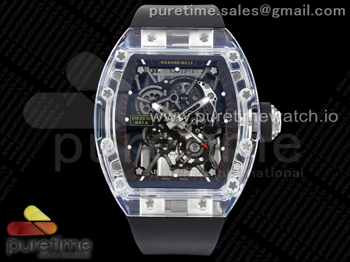 [RMF] Richard Mille RM035 Transparent Skeleton Dial on Black Rubber Strap Clone RMUL2