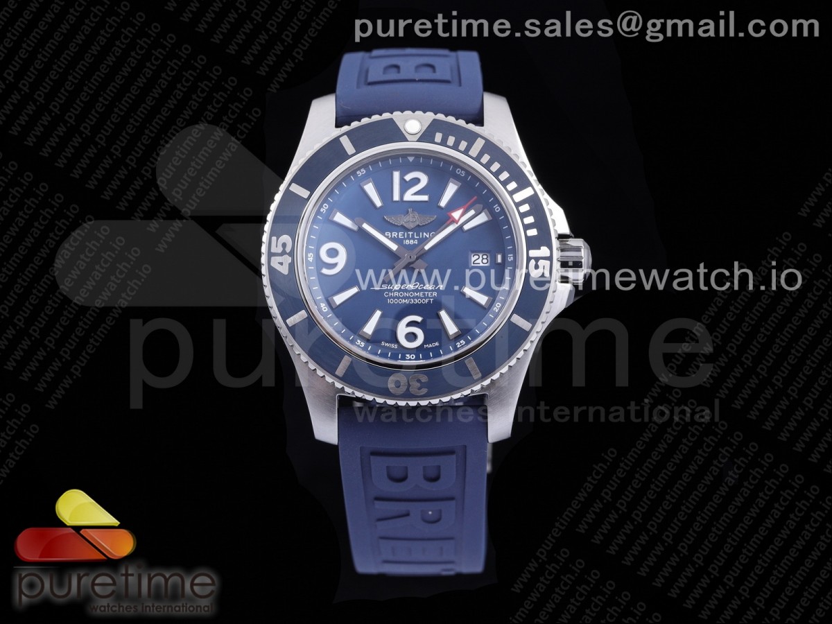 [TF] Breitling Superocean Automatic 44 Blue Dial Blue Bezel on Blue Rubber Strap A2824