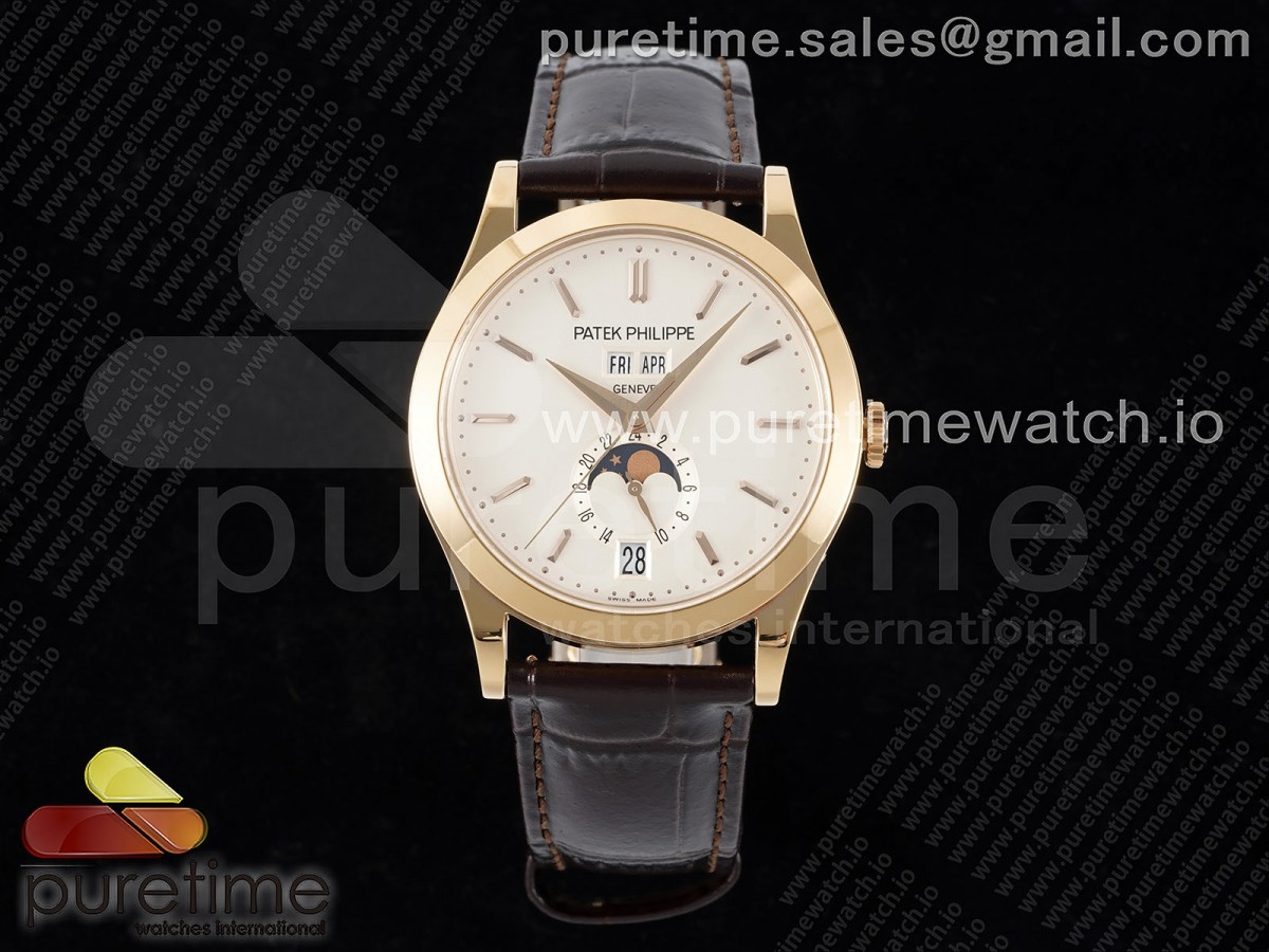 [ZF] Patek Philippe Annual Calendar Moonphase 5396 RG White Stick Dial on Brown Leather Strap A324