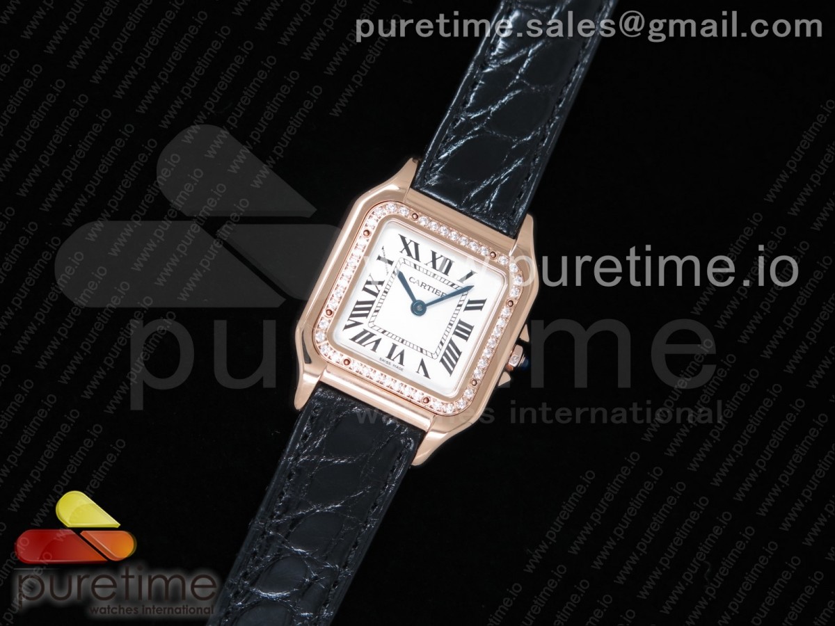 [K11] Cartier Panthère Secrete Ladies 27mm RG White Dial Diamonds Bezel on Black Croco Strap Ronda Quartz