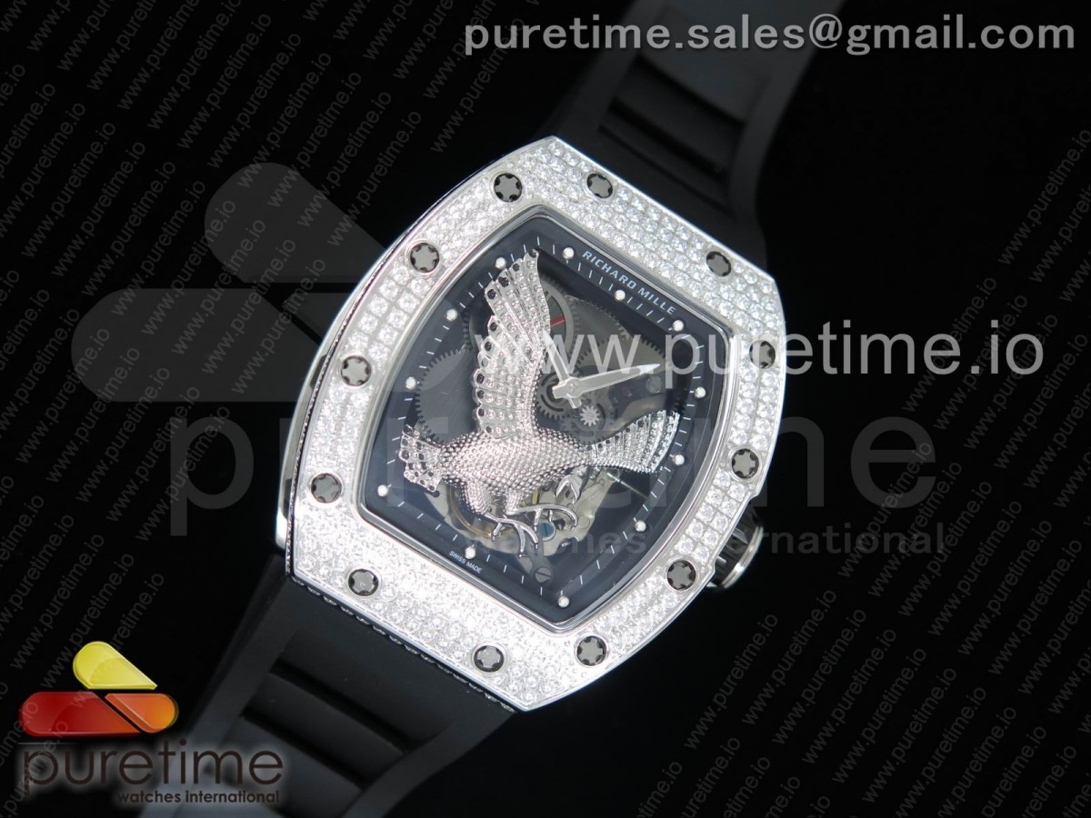 [KVF] Richard Mille RM 51-01 SS Eagle Diamonds Bezel on Black Rubber Strap MIYOTA8215