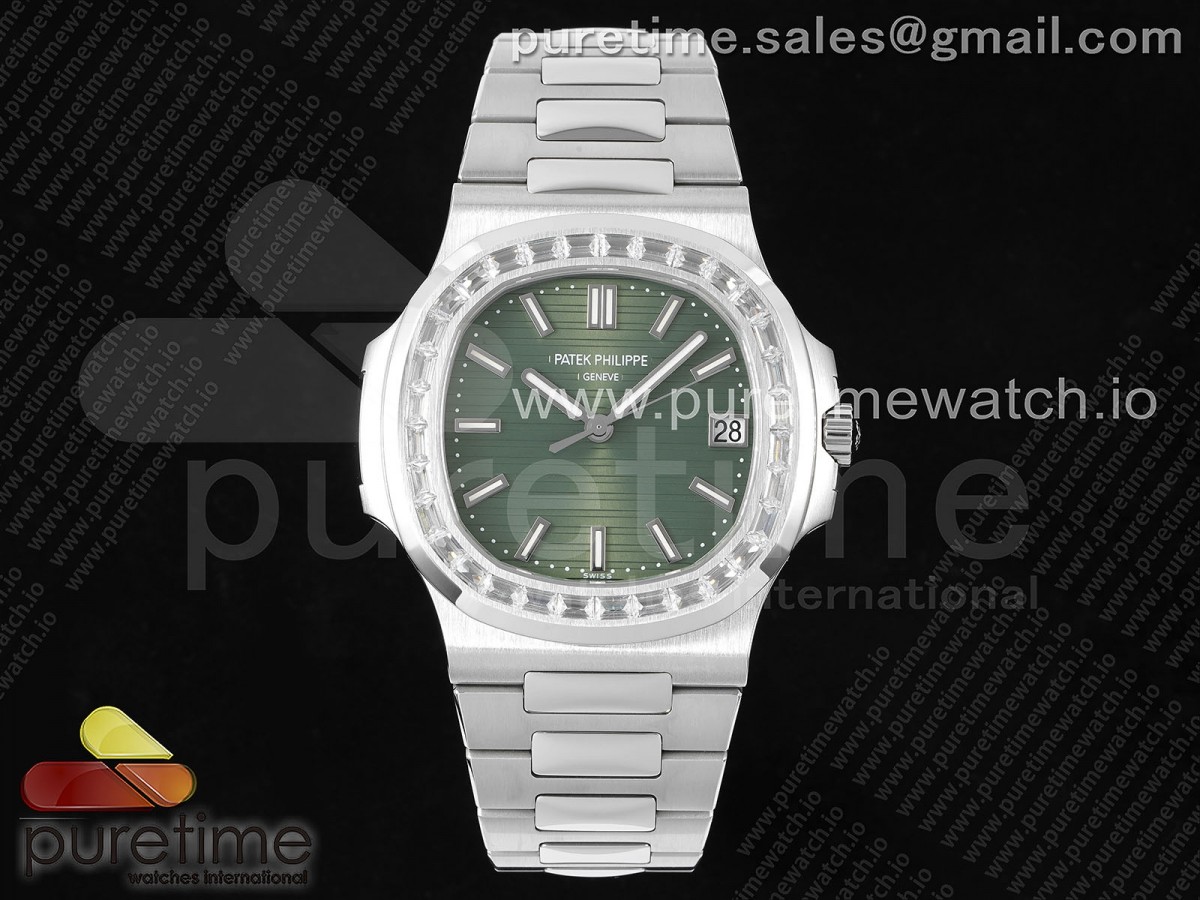 [PPF] Patek Philippe Nautilus 5711/1A Green Textured Dial T Diamonds Bezel on SS Bracelet 324CS V4