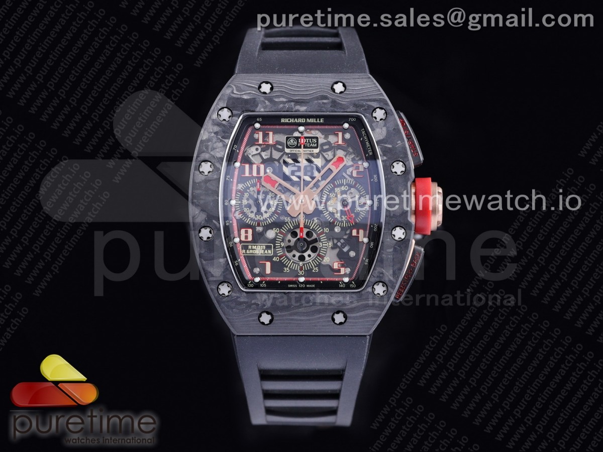 [KVF] Richard Mille RM011 NTPT Chrono Lotus Crystal Dial on Black Rubber Strap A7750 V2