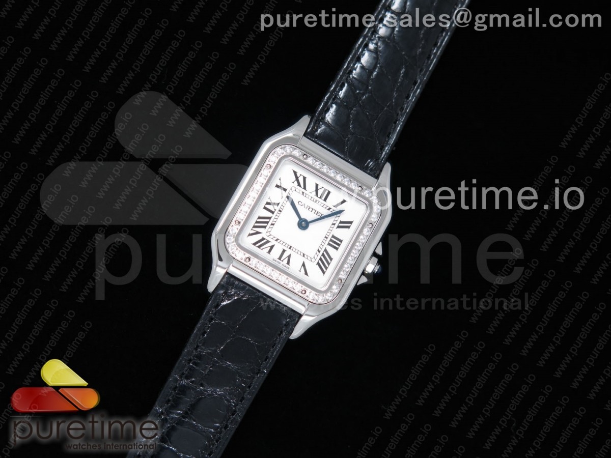 [K11] Cartier Panthère Secrete Ladies 27mm SS White Dial Diamonds Bezel on Black Croco Strap Ronda Quartz