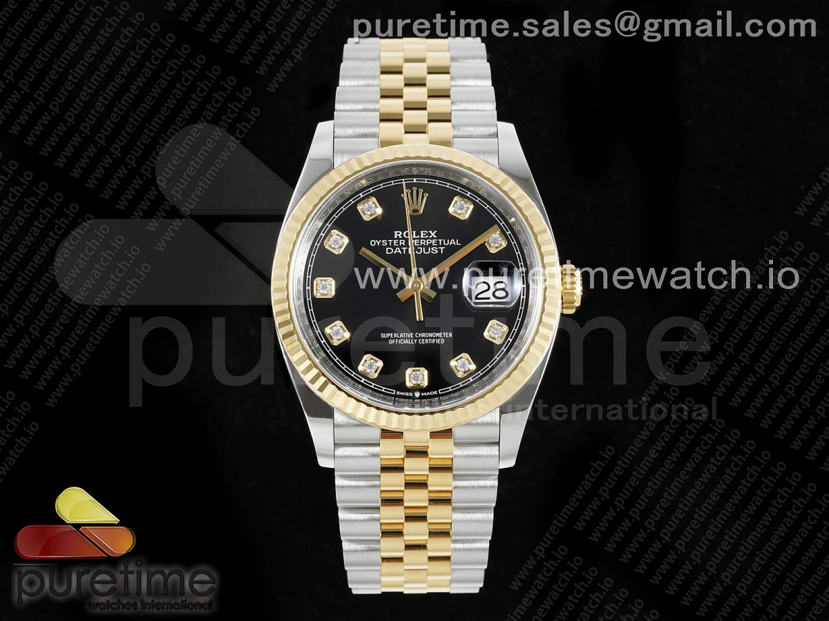 [Clean] Rolex DateJust 36 126233 904L Steel Black Diamonds Dial on SS/YG Jubilee Bracelet VR3235