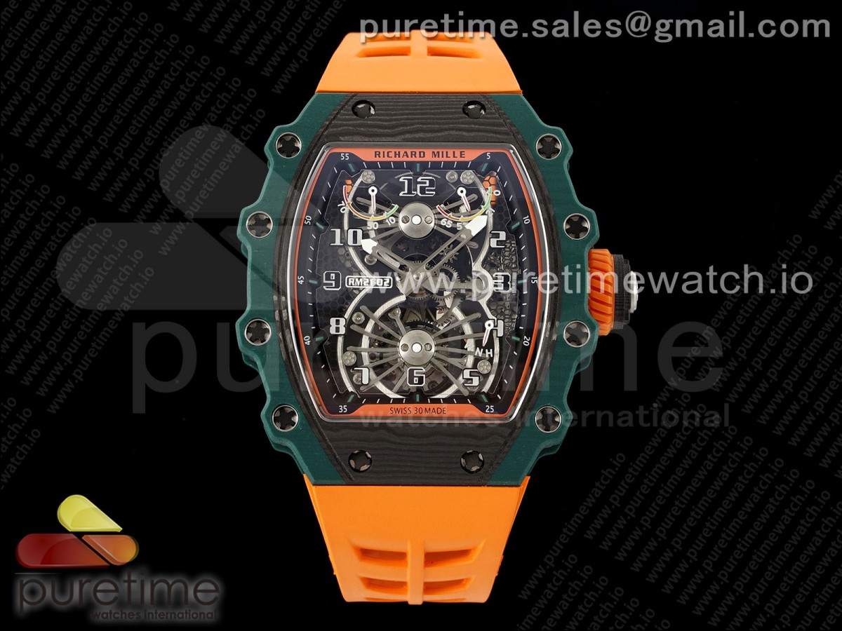 [RMF] Richard Mille RM21-02 Tourbillon NTPT on Skeleton Dial on Orange Rubber Strap