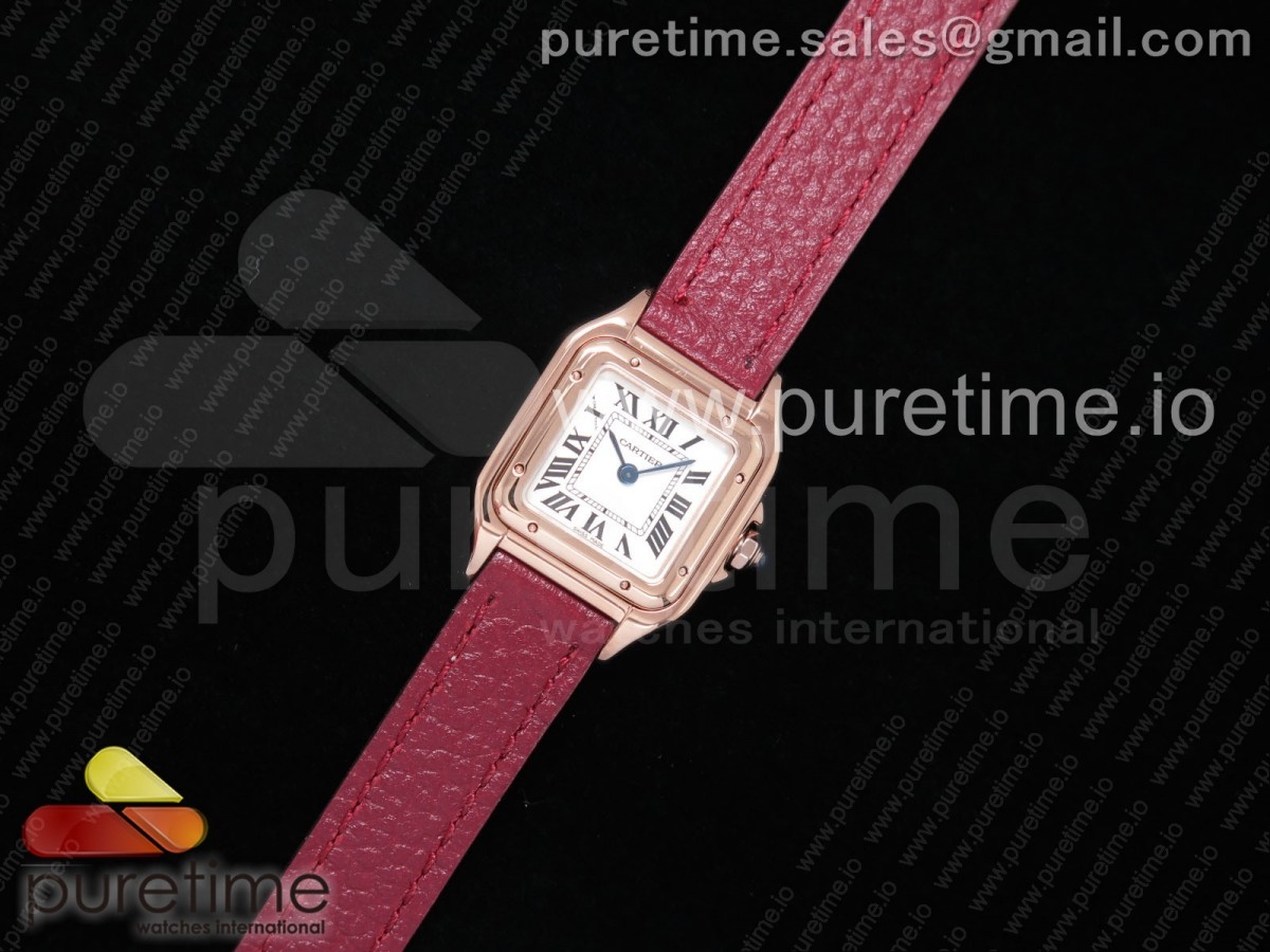 [K11F] Cartier Santos Ladies RG 22mm White Dial on Red Leather Strap Ronda Quartz