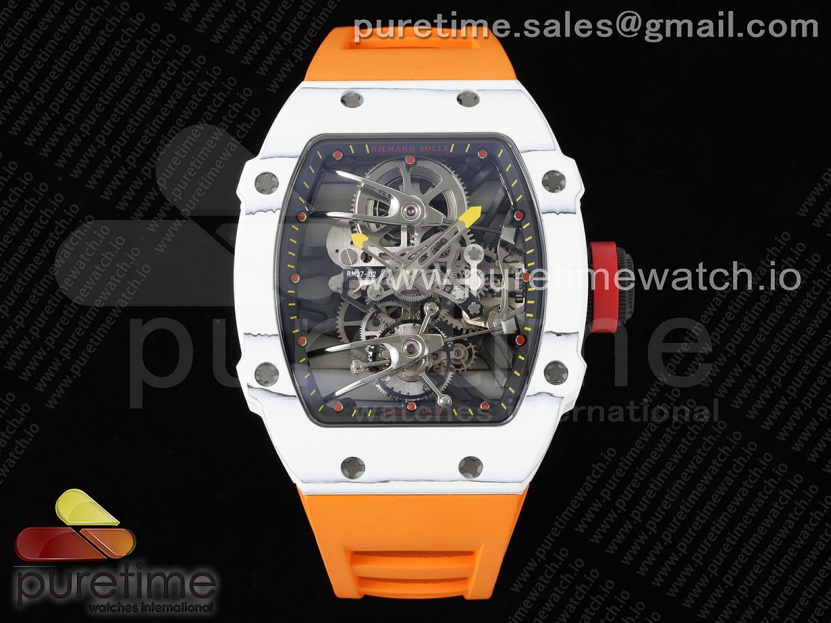 [RMF] Richard Mille RM027-02 Nadal Real Tourbillon White Forge Carbon Black Inner Bezel on Orange Rubber Strap