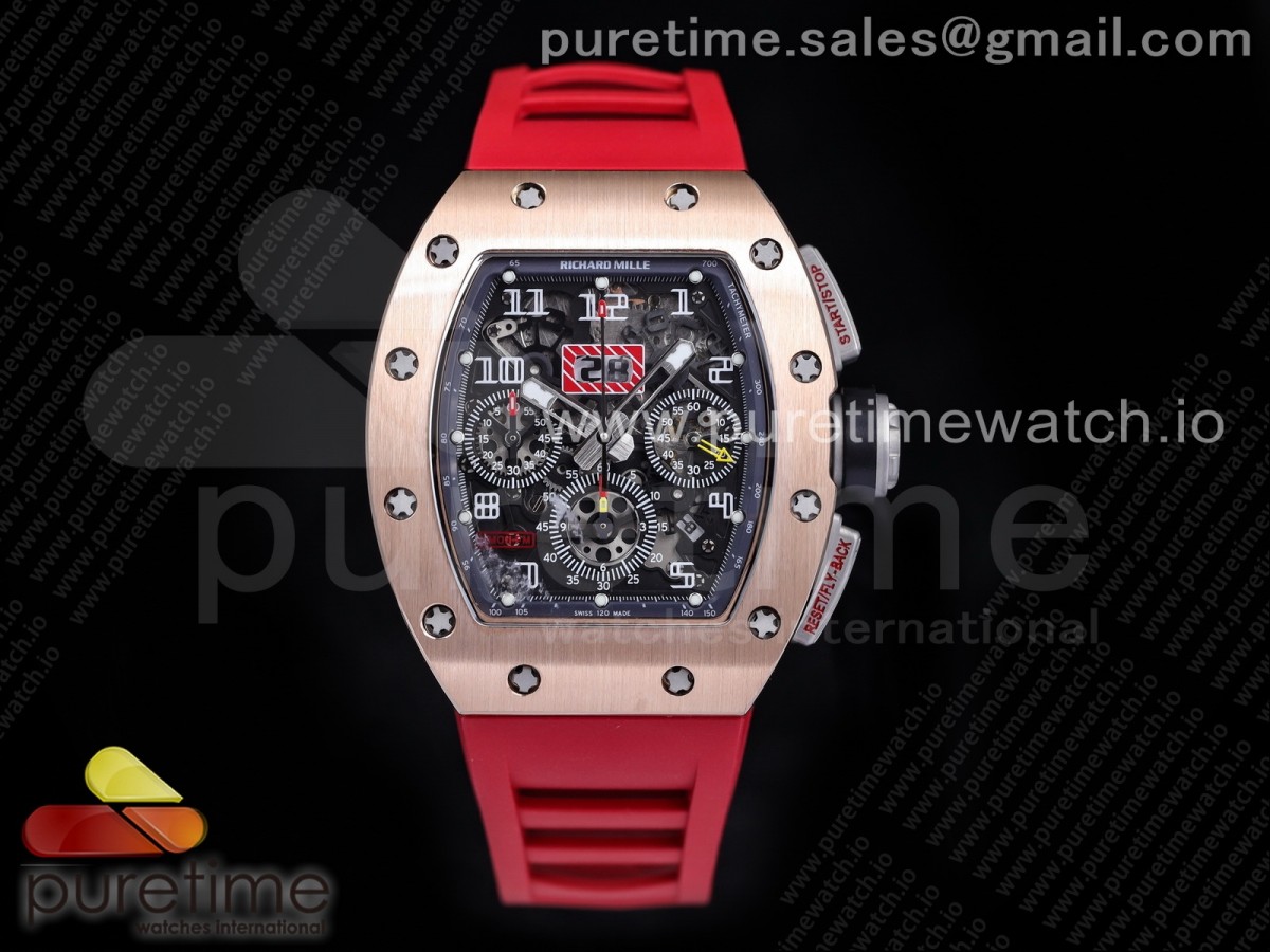 [KVF] Richard Mille RM011 RG Chrono Crystal Dial Black on Red Rubber Strap A7750 V3