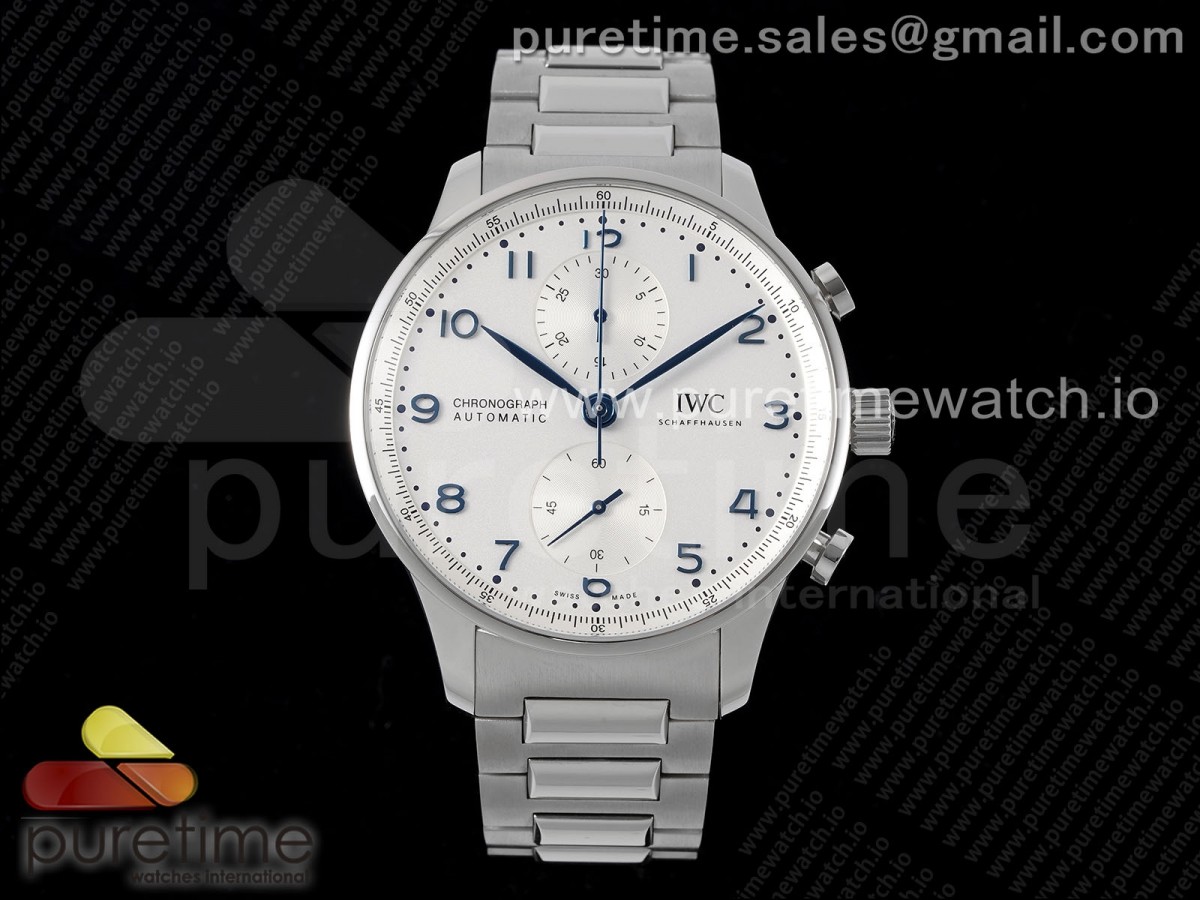 [AZF] IWC Portuguese Chrono IW3716 SS White Dial Blue Markers on SS Bracelet A69355