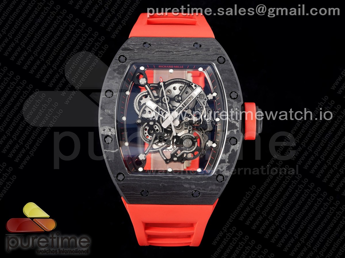 [BBR ] Richard Mille RM055 NTPT Skeleton Black Dial on Red Rubber Strap Clone RMUL2 V2