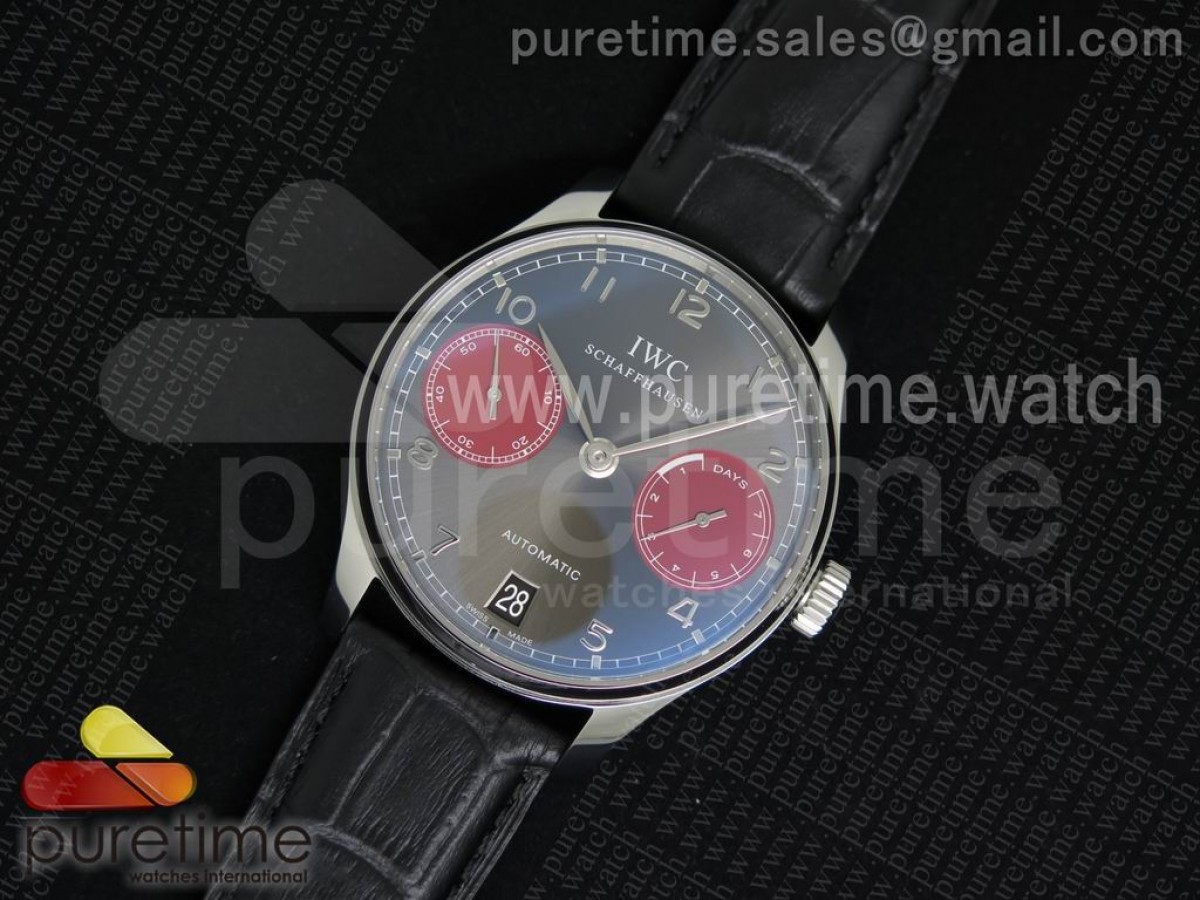 [ZF] IWC Portuguese Real PR IW500126 Gray/Red Dial on Black Leather Strap A52010 V2