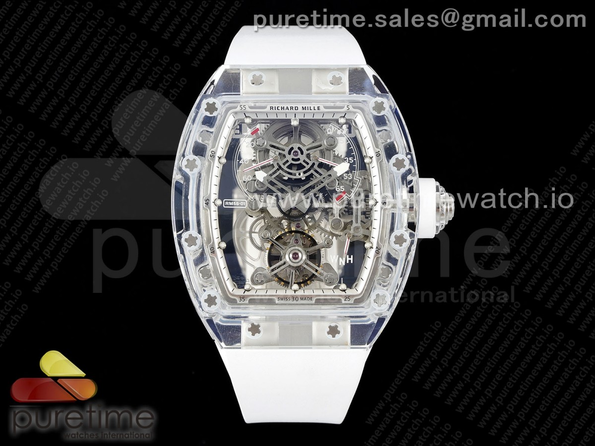 [RMF] Richard Mille RM56-01 Transparent Tourbillon Skeleton Dial on White Rubber Strap