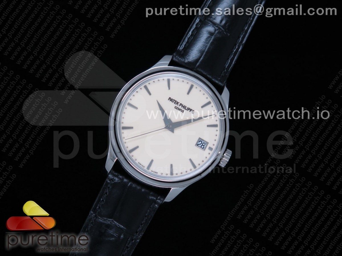 [ZF] Patek Philippe Calatrava 5227 SS White Dial on Black Leather Strap 324CS