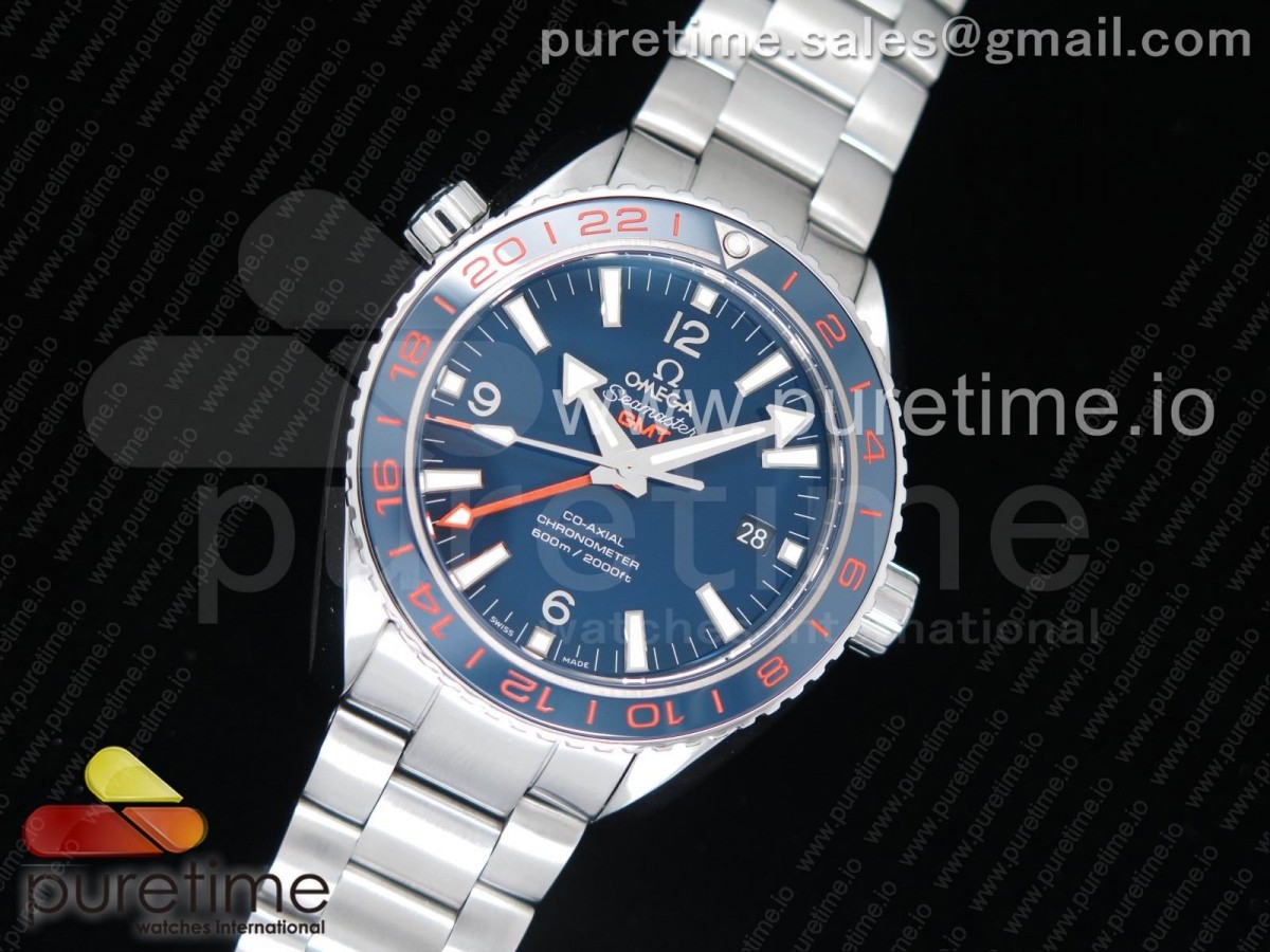 [VSF] Omega Planet Ocean 600M Co-Axial GMT 43.5mm Blue Dial Blue Ceramic Bezel on SS Bracelet A8605 Super Clone