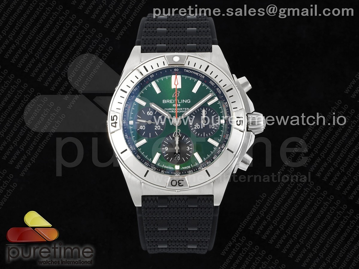 [TF] Breitling Chronomat B01 42mm SS Green Dial on Black Rubber Strap A7750