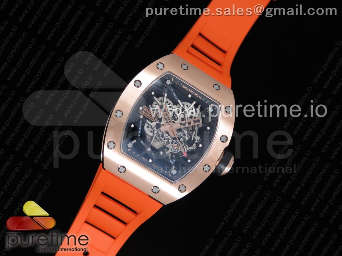 [KVF] Richard Mille RM035-02 Americas RG Skeleton Dial on Orange Rubber Strap MIYOTA8215