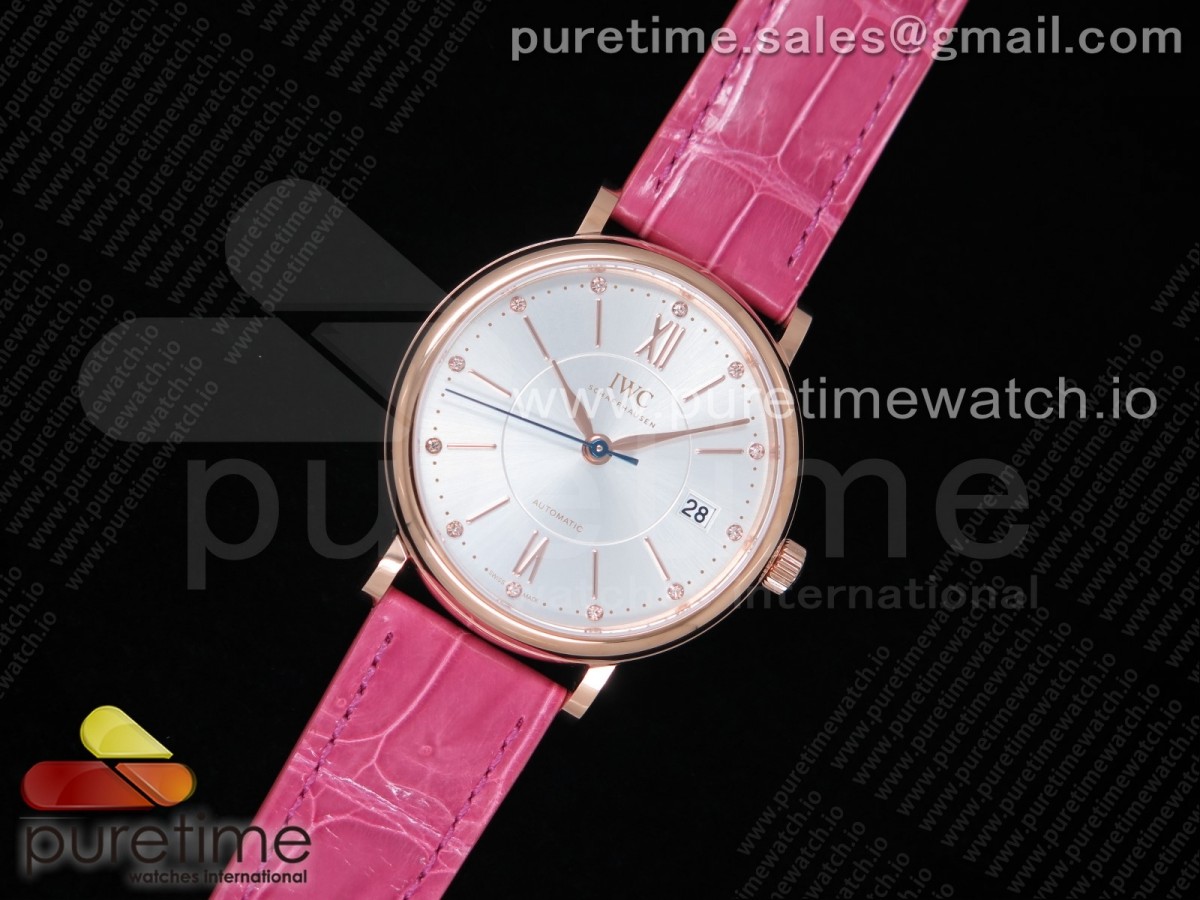 [M+F] IWC Portofino Automatic 37 RG Silver Dial on Pink Crocodile Strap A35111