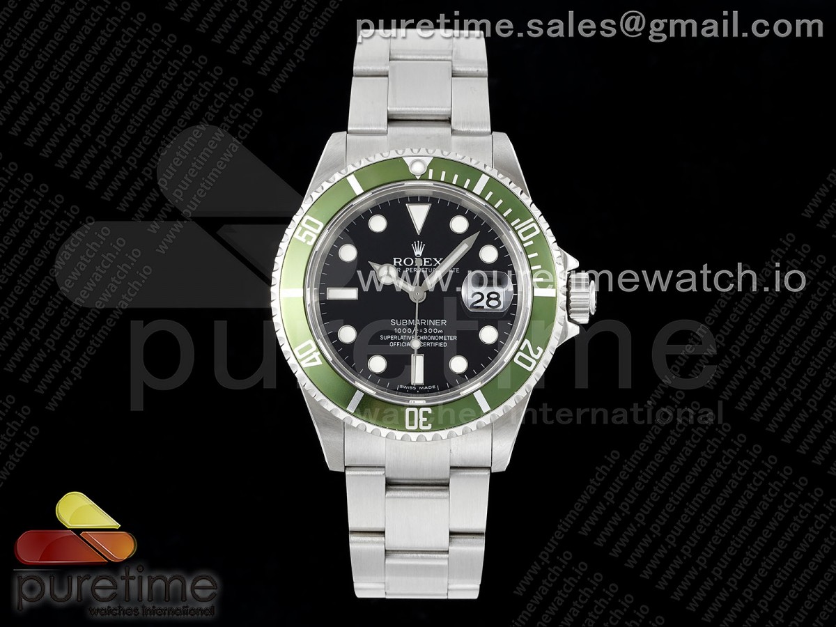 [RAF] Rolex Submariner 16610 LV Kermit Green 904L Steel on SS Bracelet SA3135