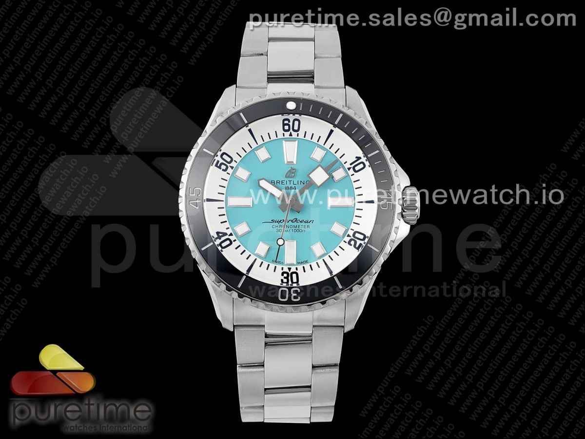 [TF] Breitling SuperOcean Automatic 44 Tiffany Blue Dial on SS Bracelet A2824