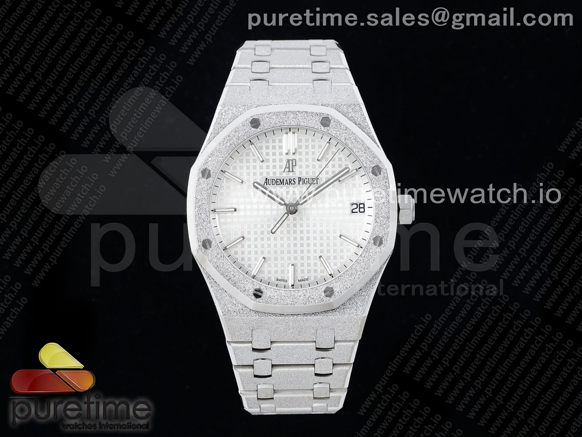 [APSF] Audemars Piguet Royal Oak 41mm 15500 Frosted SS White Textured Dial on SS Bracelet SA4302 Super Clone