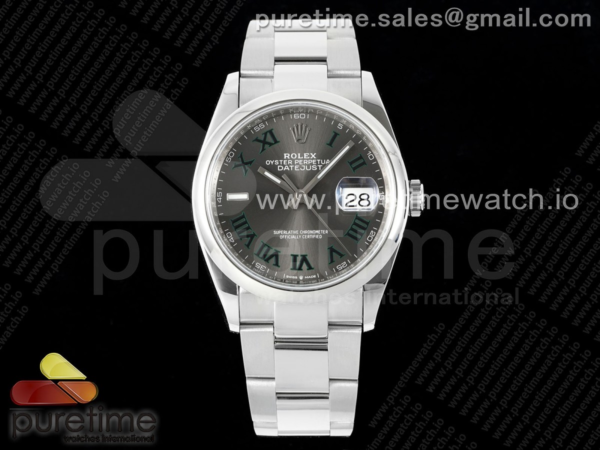 [VSF] Rolex DateJust 36 SS 126200 904L Steel Gray Dial Green Roman on Oyster Bracelet VS3235