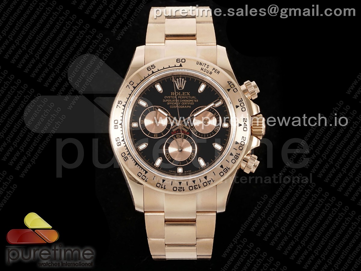 [QF] Rolex Daytona 116505 BlackRG Dial on RG Bracelet SH4130 V3 (Gain Weight)