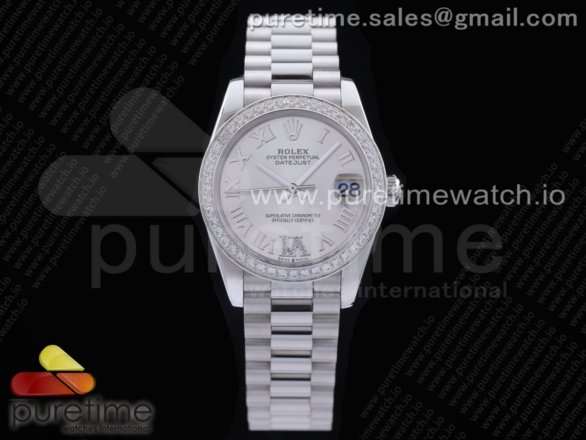 [GMF] Rolex DateJust 31 Ladies 278289 316L Steel Diamonds Bezel Silver Dial Roman Markers on President Syle Bracelet