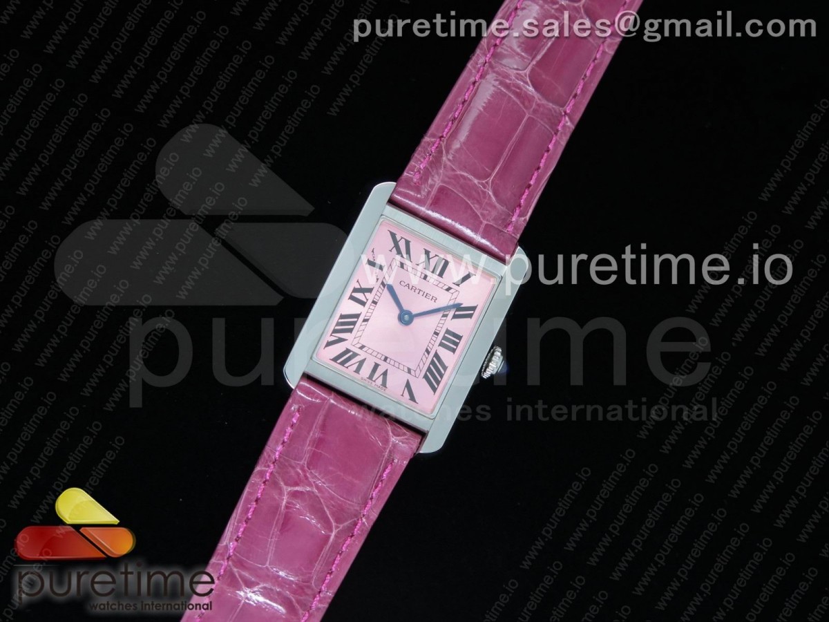 [K11F] Cartier Tank Louis Ladies SS Maker Pink Dial on Pink Leather Strap Ronda Quartz