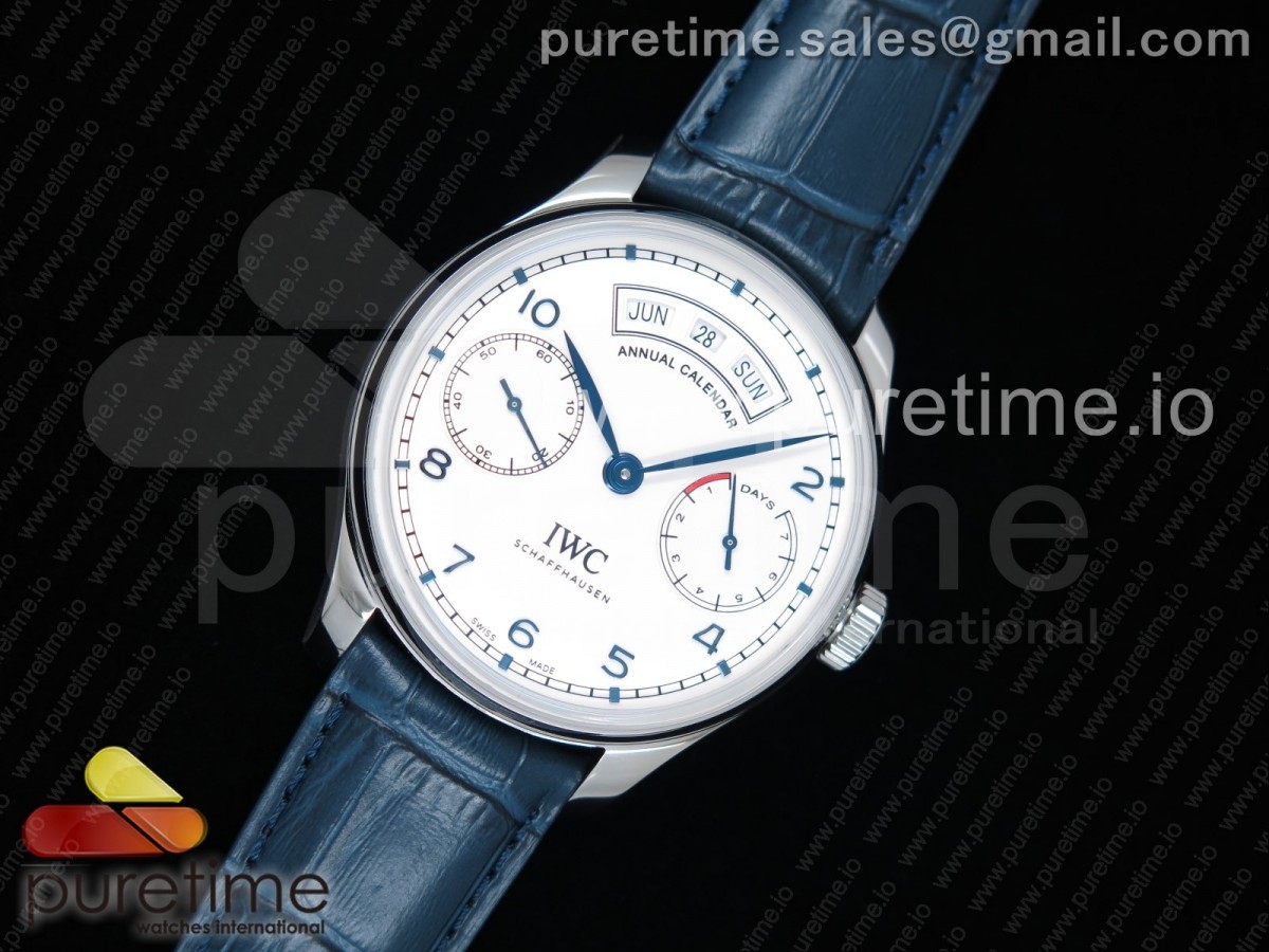 [ZF] IWC Portuguese Real PR Real Annual Calendar IW5035 White Dial Blue Markers on Blue Leather Strap A52850