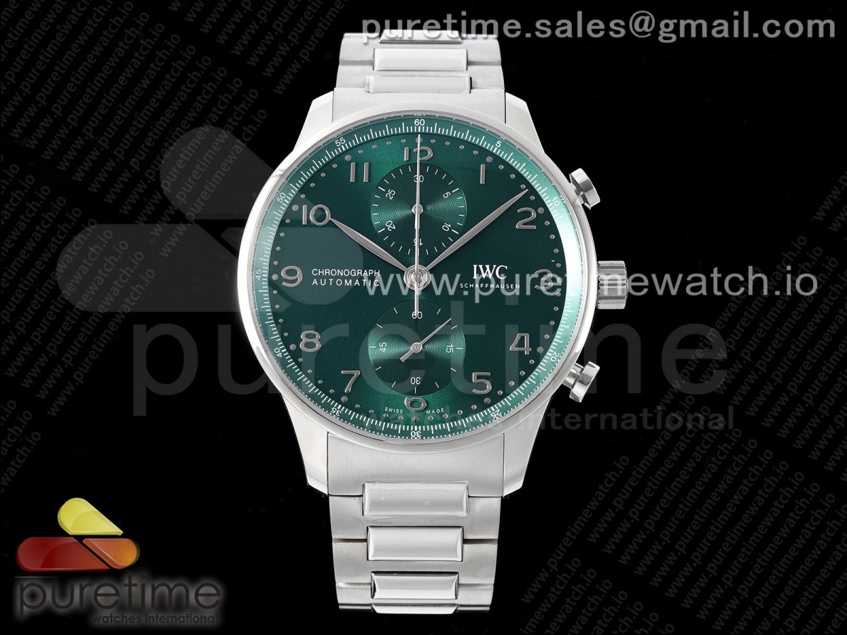 [AZF] IWC Portuguese Chrono IW3716 SS Green Dial on SS Bracelet A69355