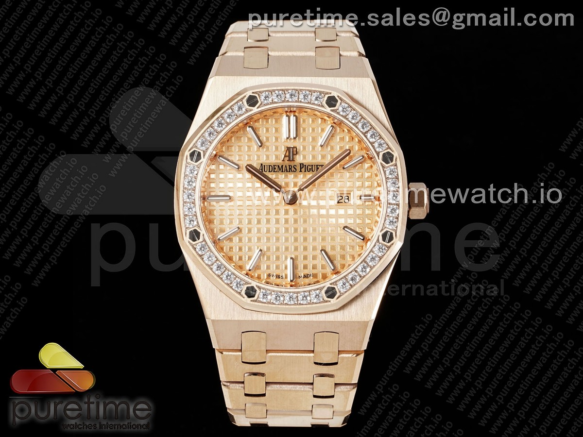 [ZF] Audemars Piguet Lady Royal Oak 33mm RG RG Dial Diamonds Bezel on RG Bracelet ETA Quartz