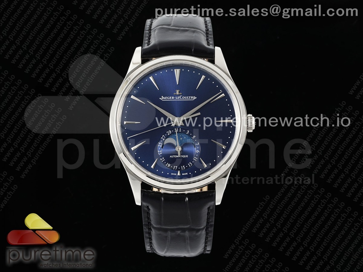 [APSF] Jaeger-LeCoultre Master Ultra Thin Moon SS Blue Dial on Black Leather Strap SA925 Super Clone