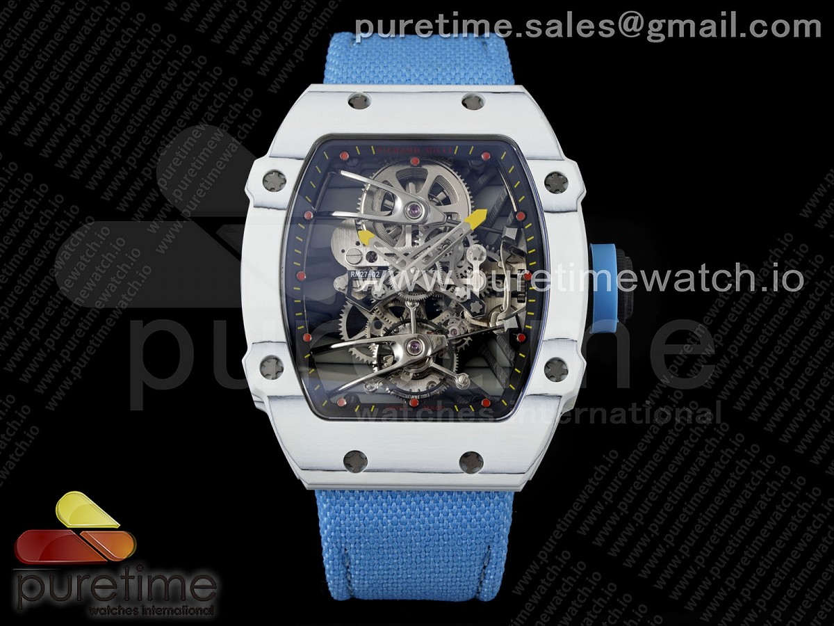 [RMF] Richard Mille RM027-02 Nadal Real Tourbillon White Forge Carbon Black Inner Bezel on Blue Nylon Strap