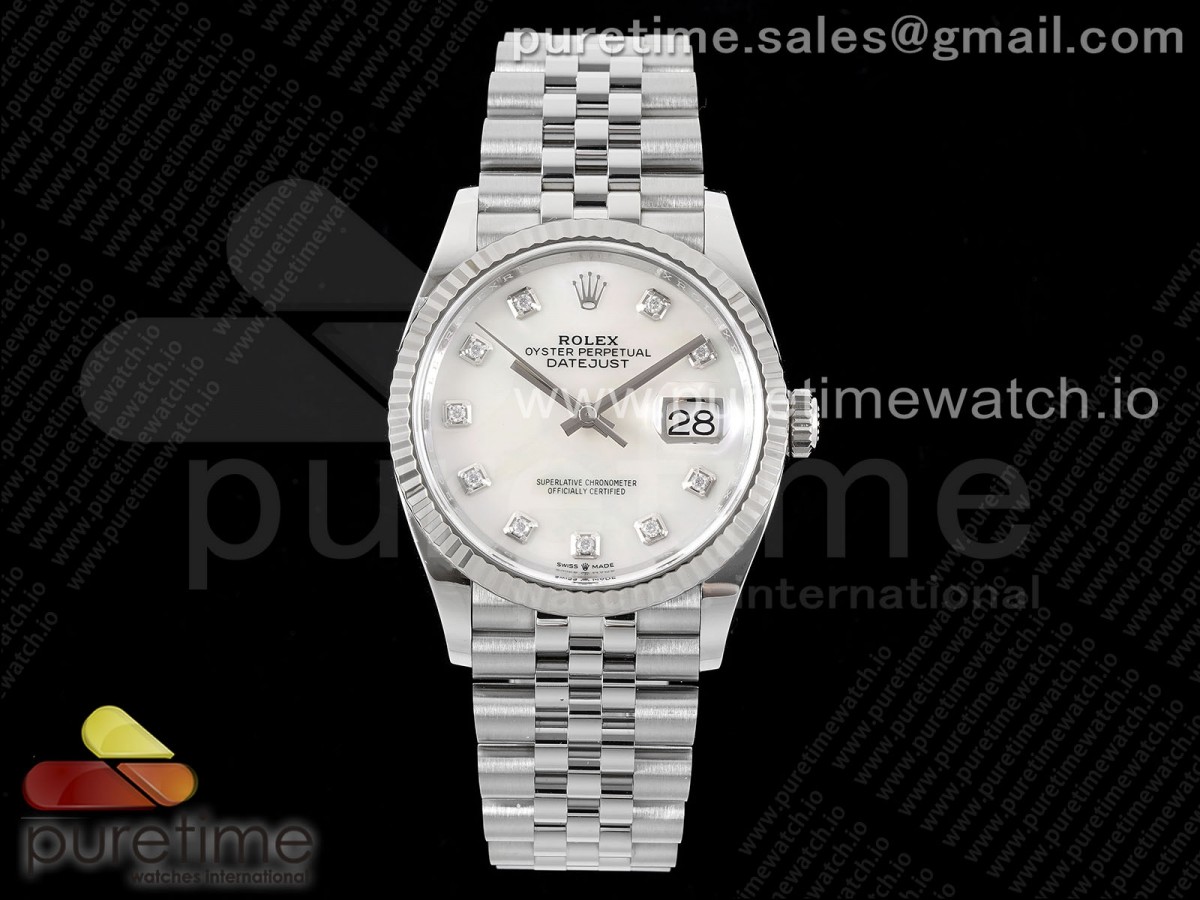 [Clean] Rolex DateJust 36 126234 904L Steel White MOP Diamonds Dial on Jubilee Bracelet VR3235