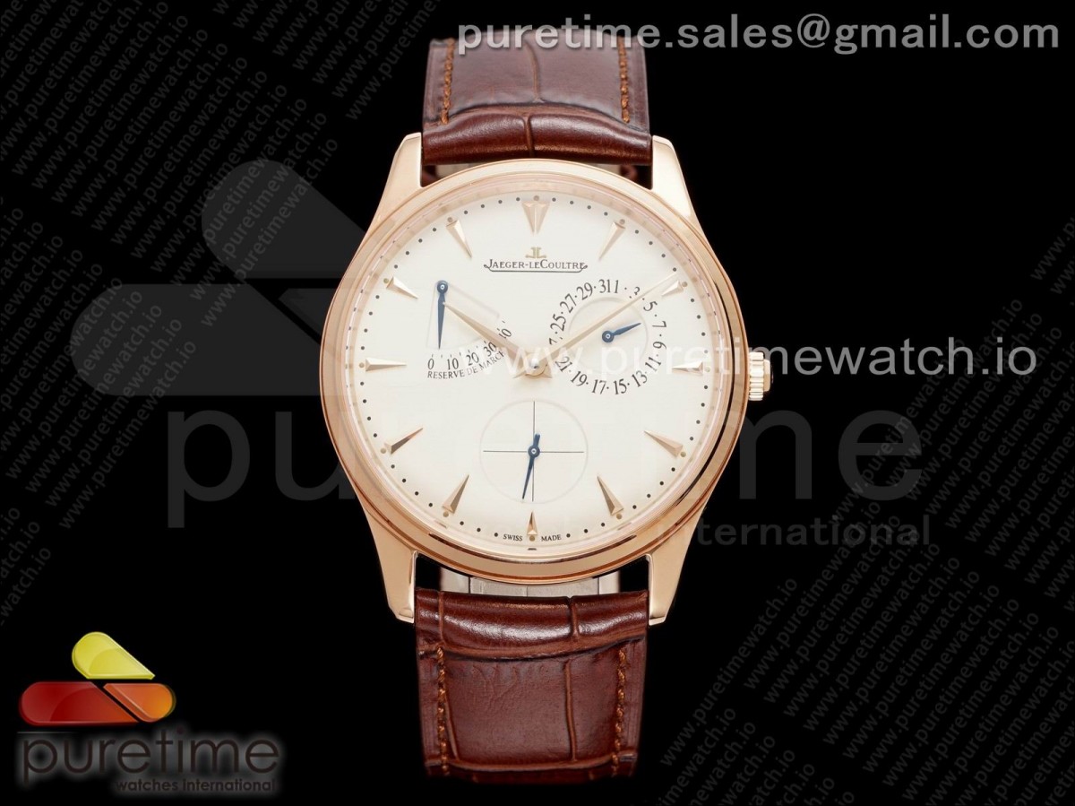 [ZF] Jaeger-LeCoultre Master Ultra Thin Réserve de Marche RG Cream Dial on Brown Leather Strap SA938 V3