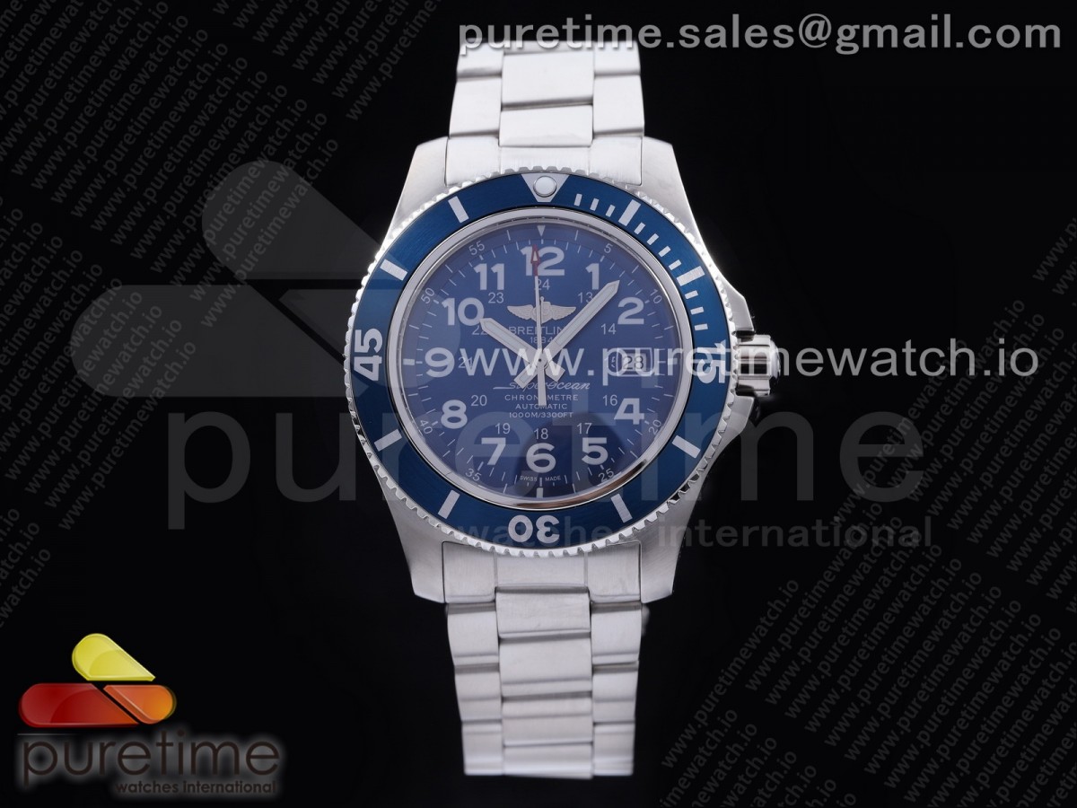 [TF] Breitling SuperOcean II 44mm Blue Dial on SS Bracelet A2824