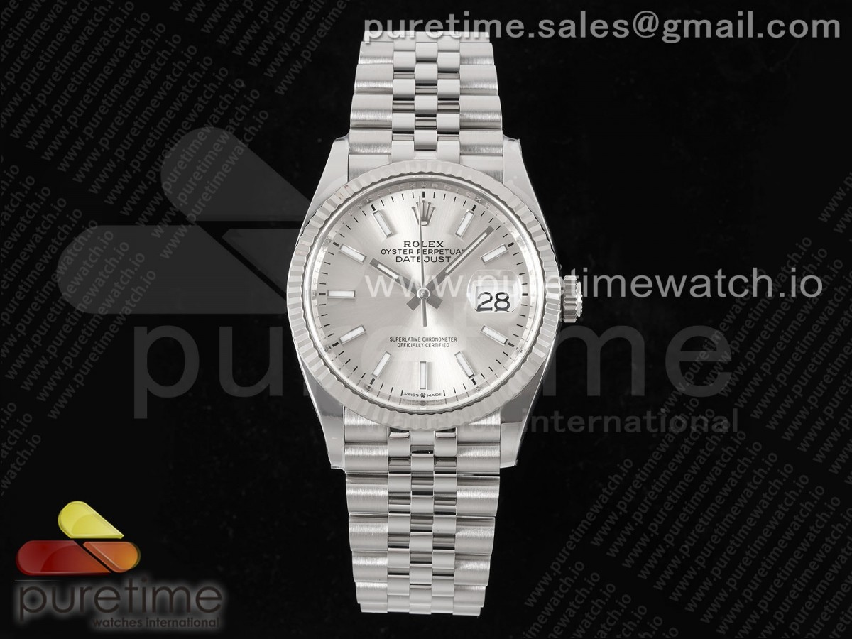 [Clean] Rolex DateJust 36 126234 904L Steel Silver Stick Dial on Jubilee Bracelet VR3235