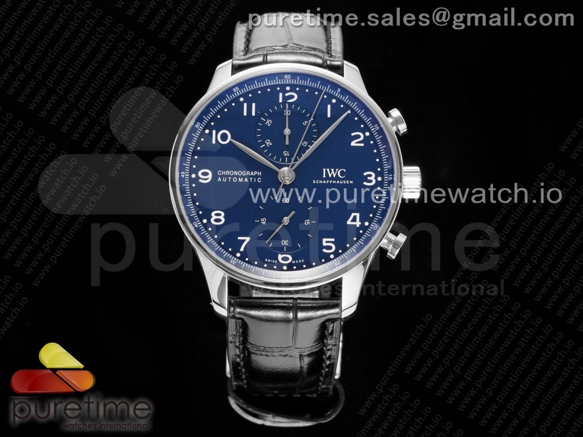 [AZF] IWC Portugieser Chronograph Edition “150 Years” IW371601 Blue Dial on Black Leather Strap A7750 (Slim Movement)