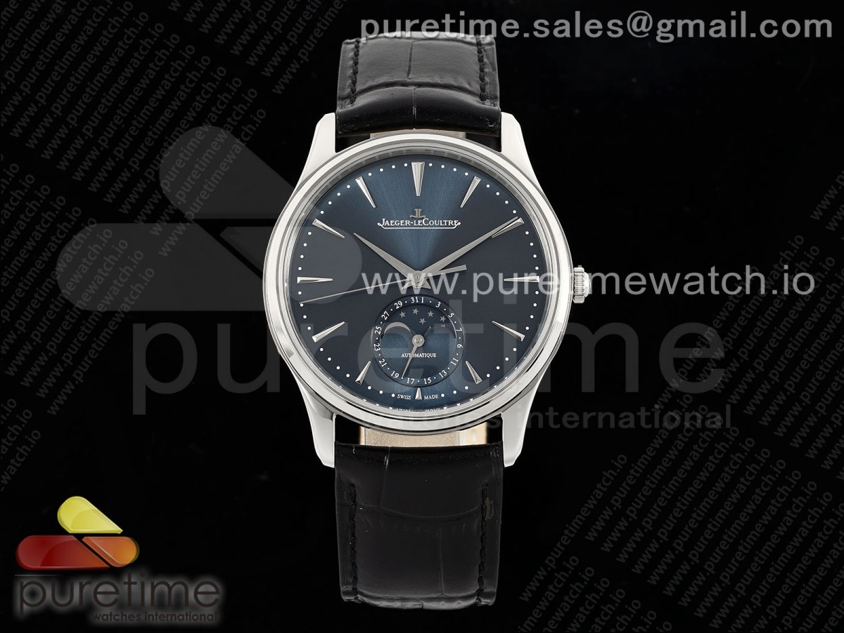 [ZF] Jaeger-LeCoultre Master Ultra Thin Moon 1368420 SS Blue Dial on Black Leather Strap SA925 Super Clone V2