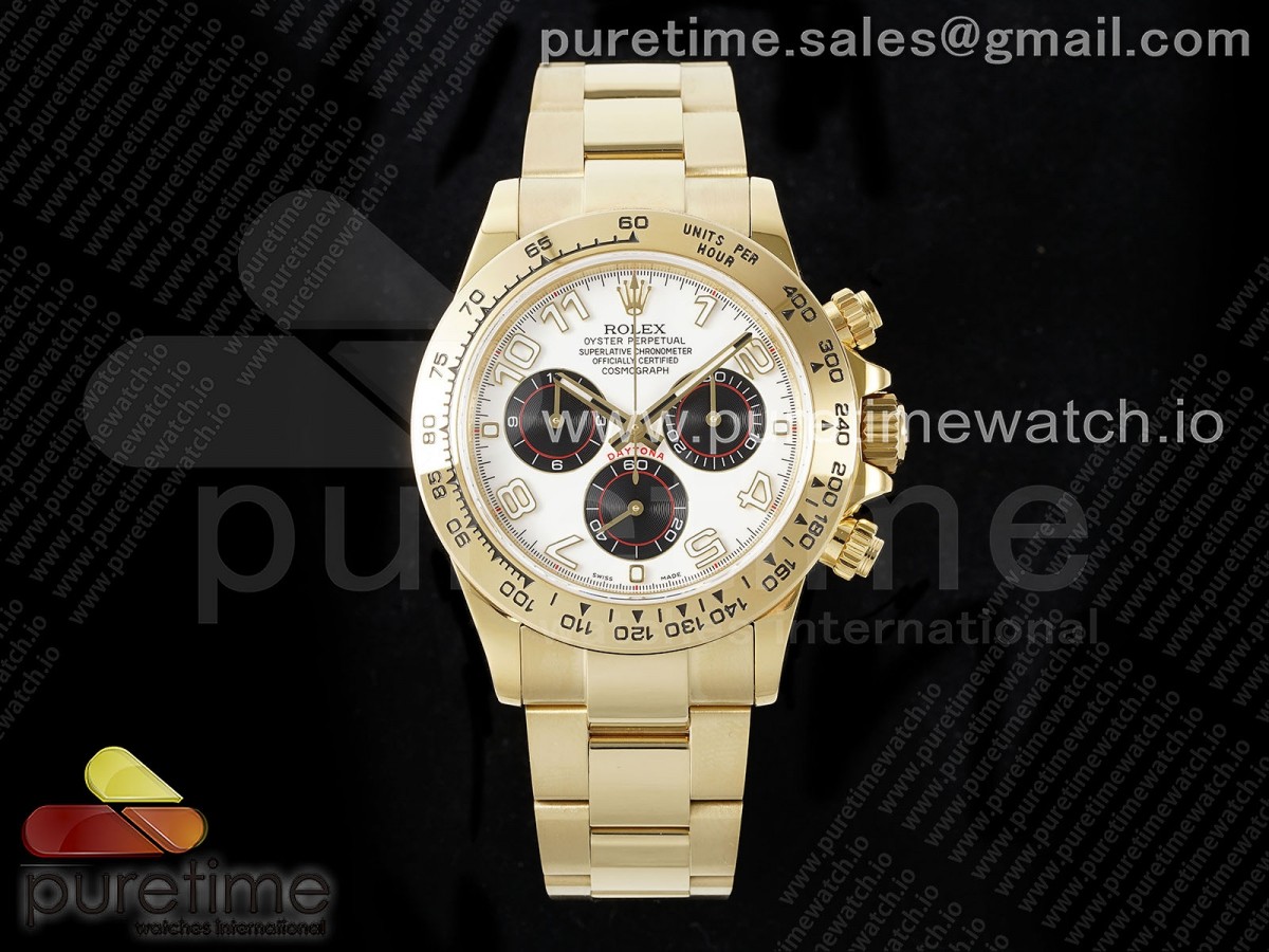 [QF] Rolex Daytona 116508 White/Black Numeral Dial on YG Bracelet SH4130 V3 (Gain Weight)