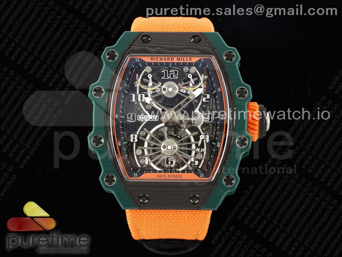 [RMF] Richard Mille RM21-02 Tourbillon NTPT Skeleton Dial on Orange Nylon Strap