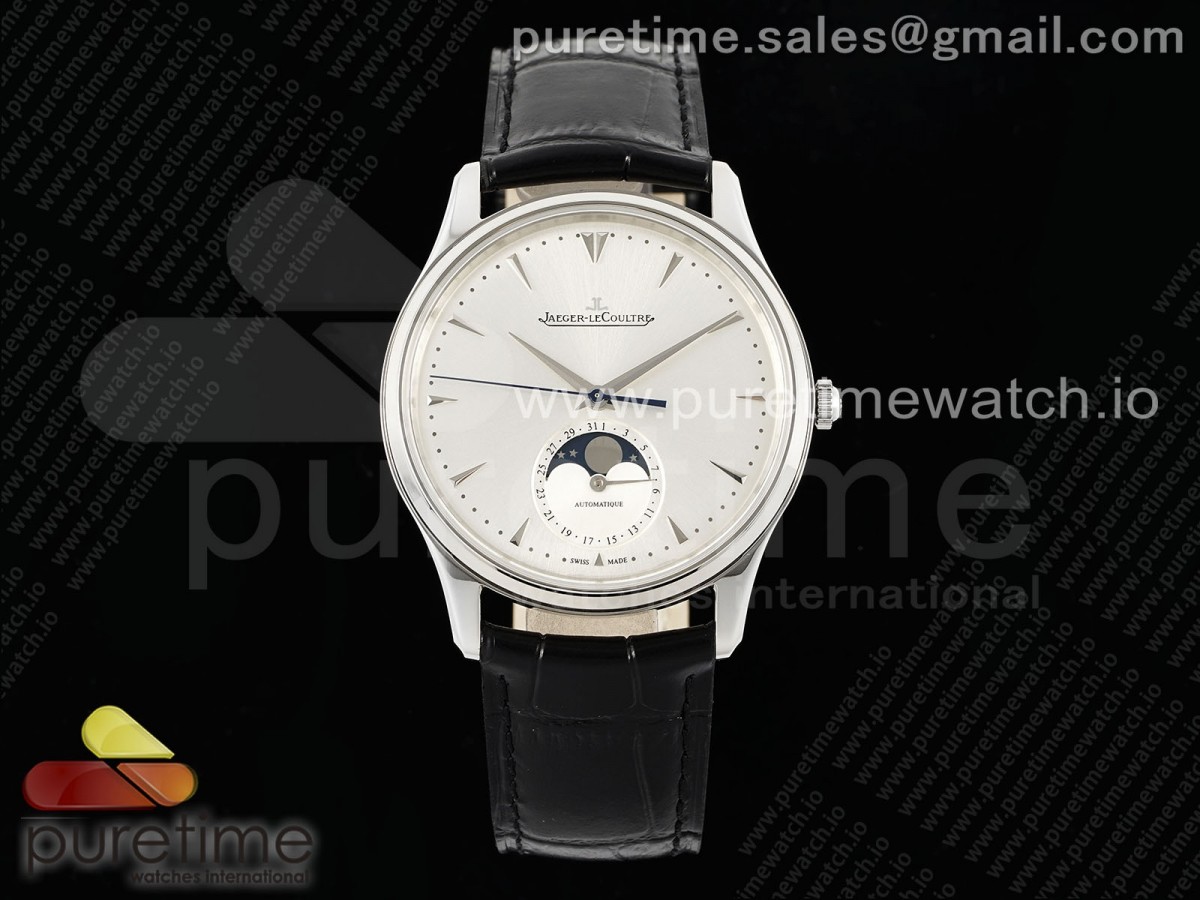 [ZF] Jaeger-LeCoultre Master Ultra Thin Moon 1368420 SS White Dial on Black Leather Strap SA925 Super Clone V2