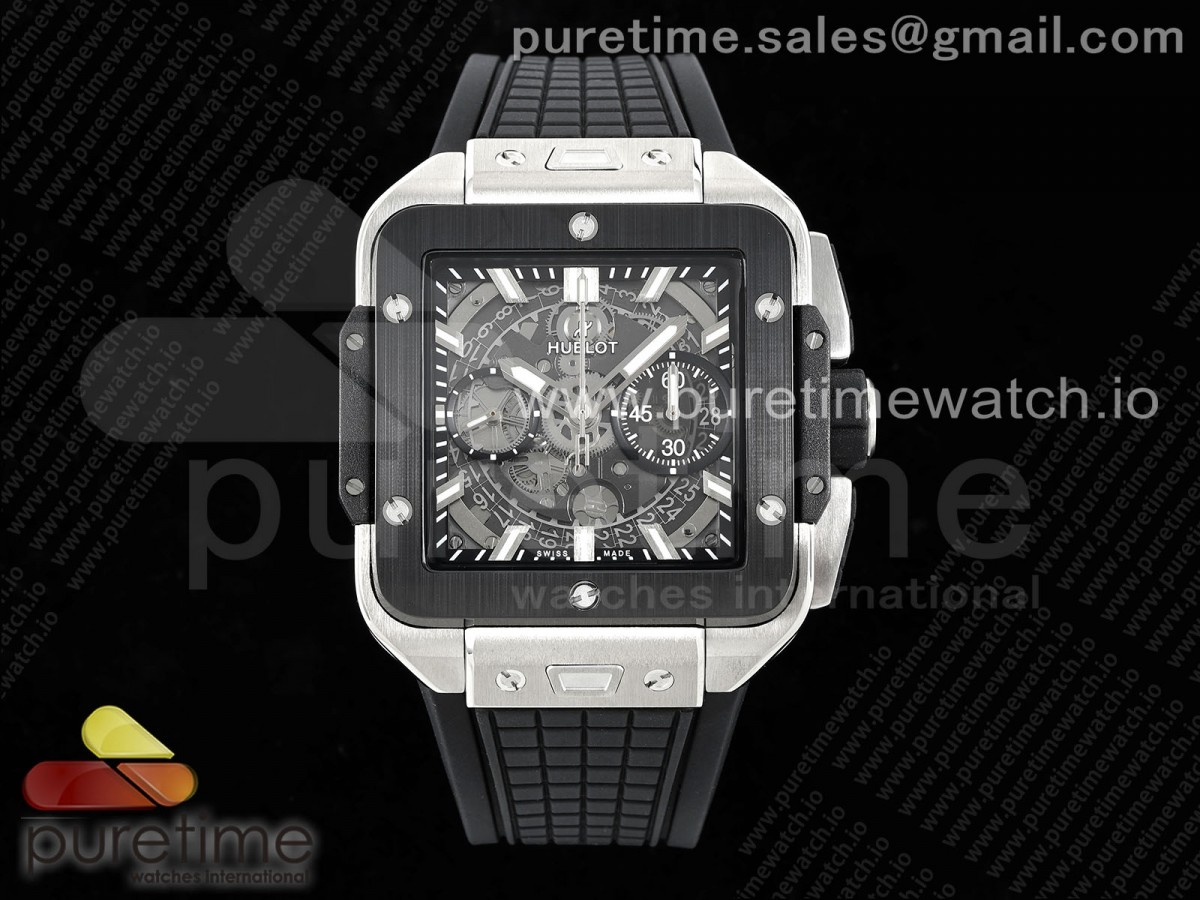 [BBF] Hublot Square Bang Unico 42mm Titanium Skeleton Dial Ceramic Bezel on Black Rubber Strap A1280