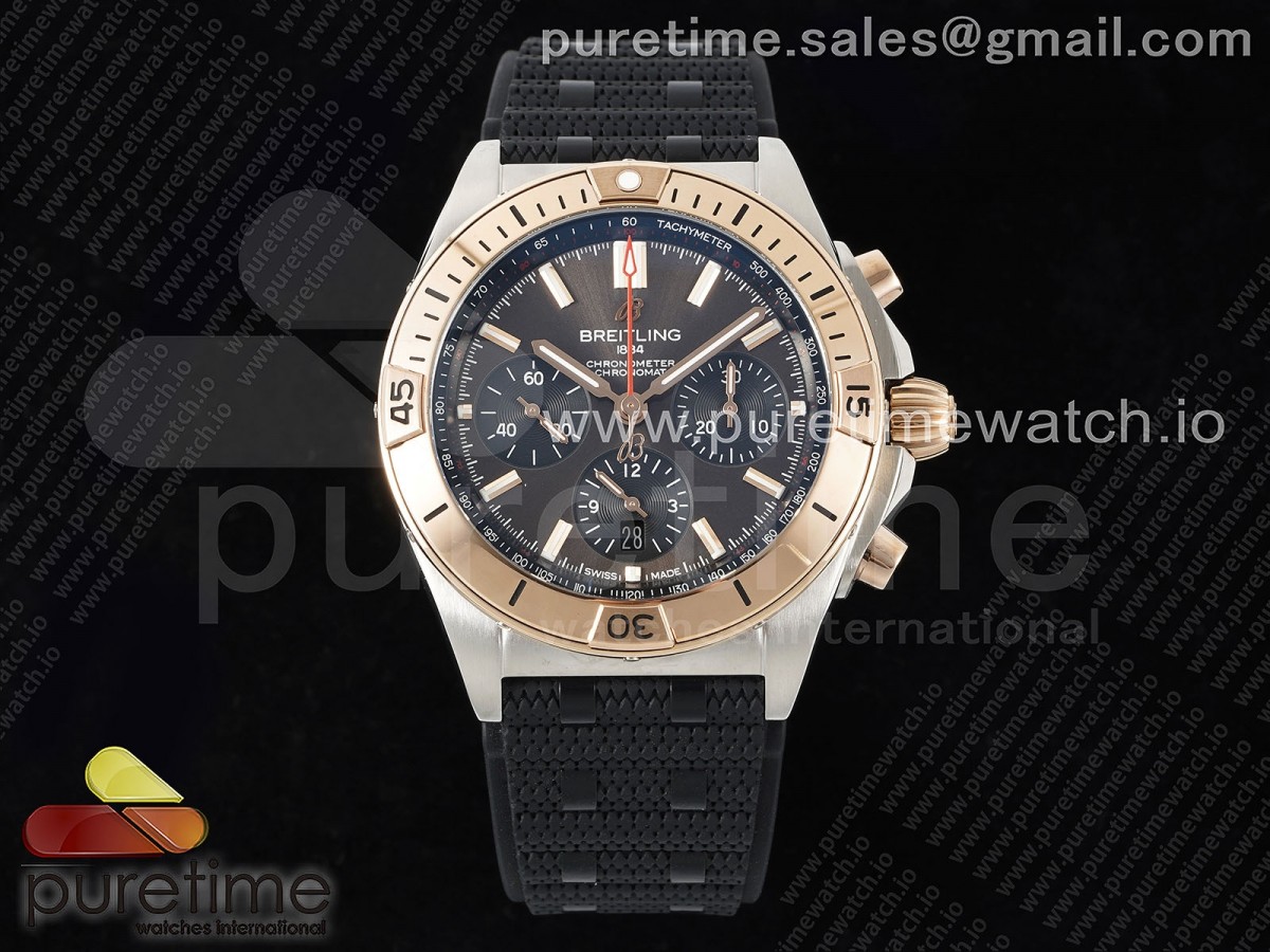 [TF] Breitling Chronomat B01 42mm SS/RG Brown Dial on Black Rubber Strap A7750